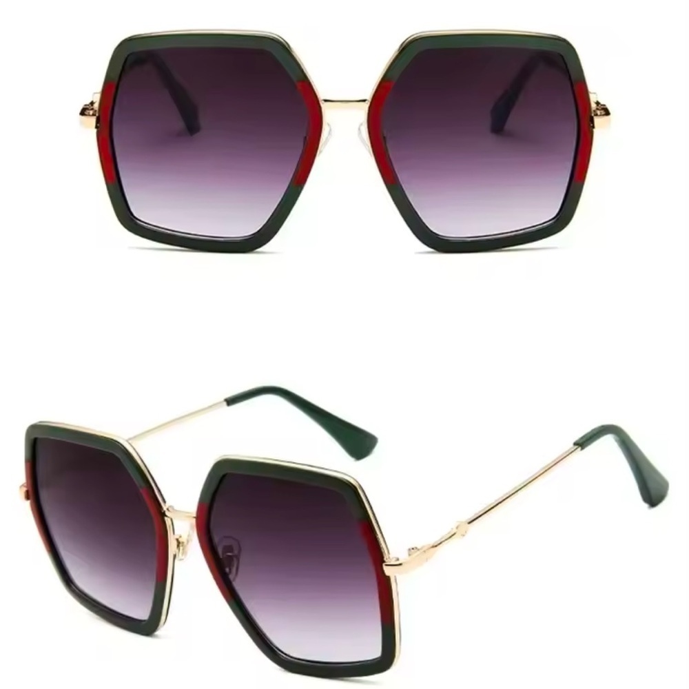 Green and Red Oversized Sunglasses with Gradient Lenses - Picture 2 of 2